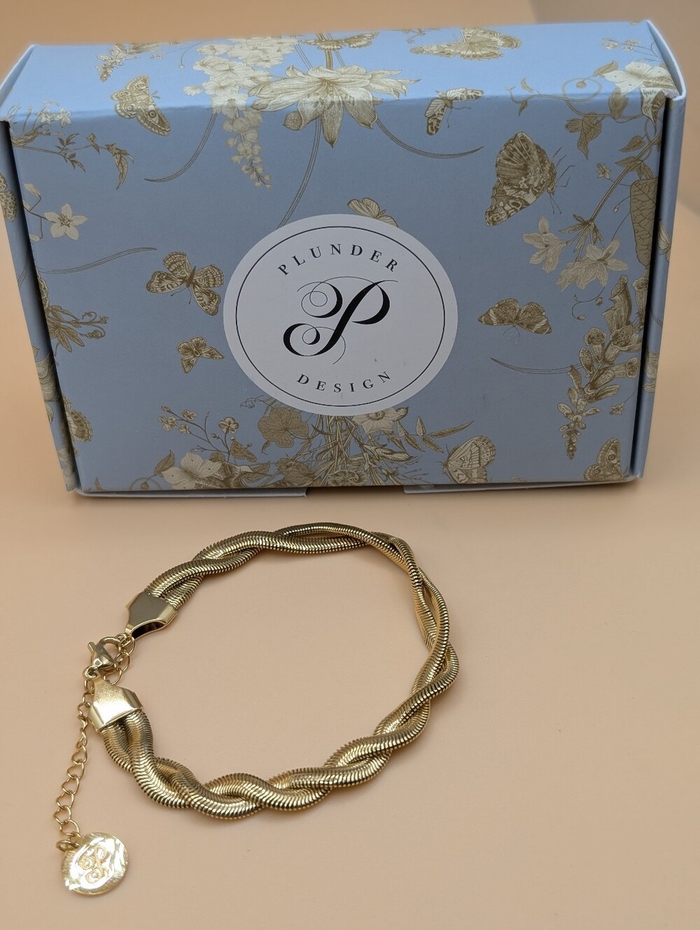Plunder "Cara" Gold Braided Herringbone Chain Bracelet New In Box